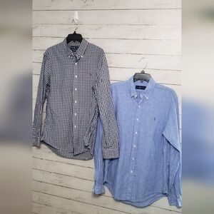 Ralph Lauren Blue/White Cotton Checkered and Light Blue Linen Shirts Large